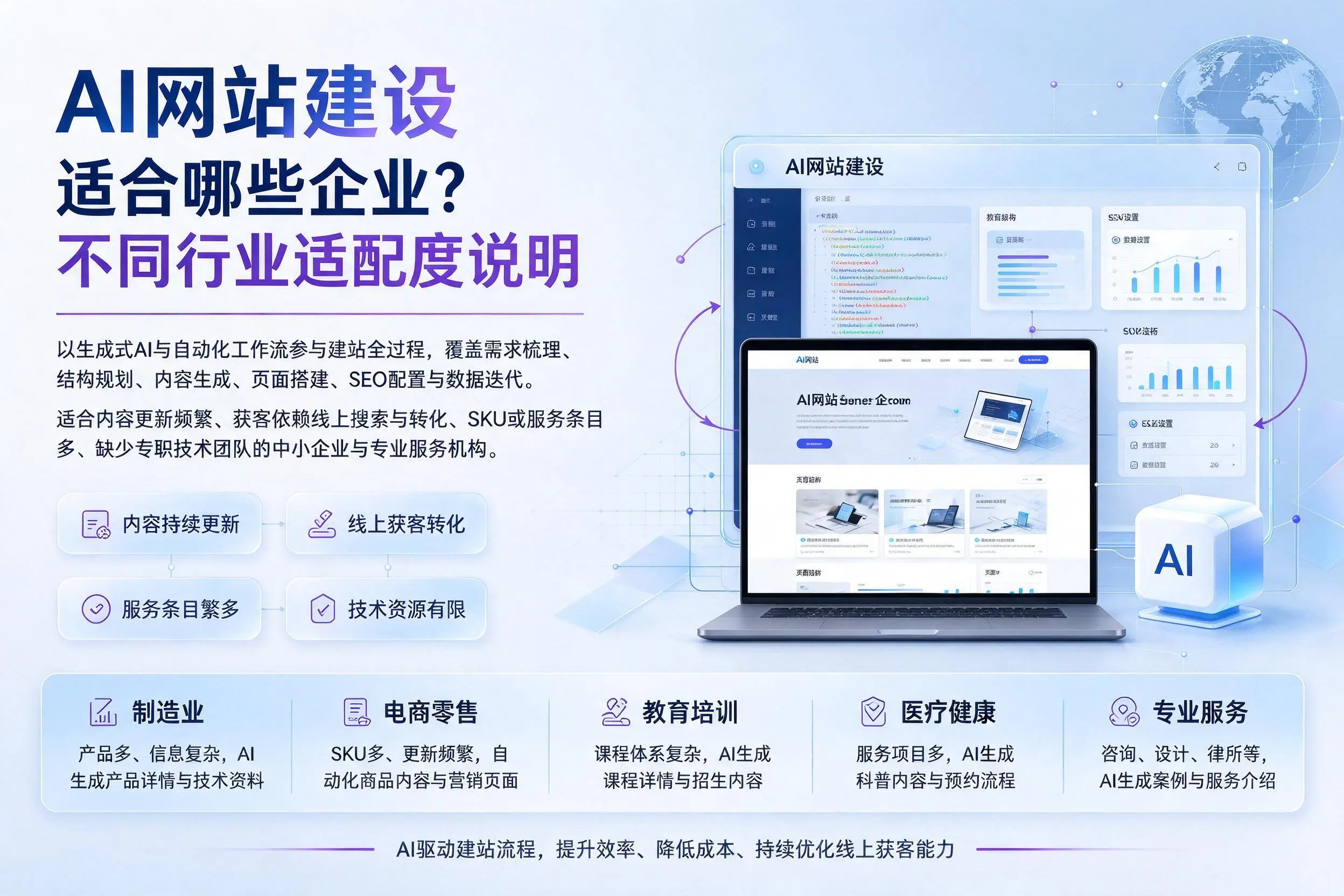 AI网站建设适合哪些企业？玉林不同行业适配度说明